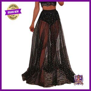 2 in 1 Tulle Sequin Maxi Skirt with Shorts, Rave Festival Sparkly Costume